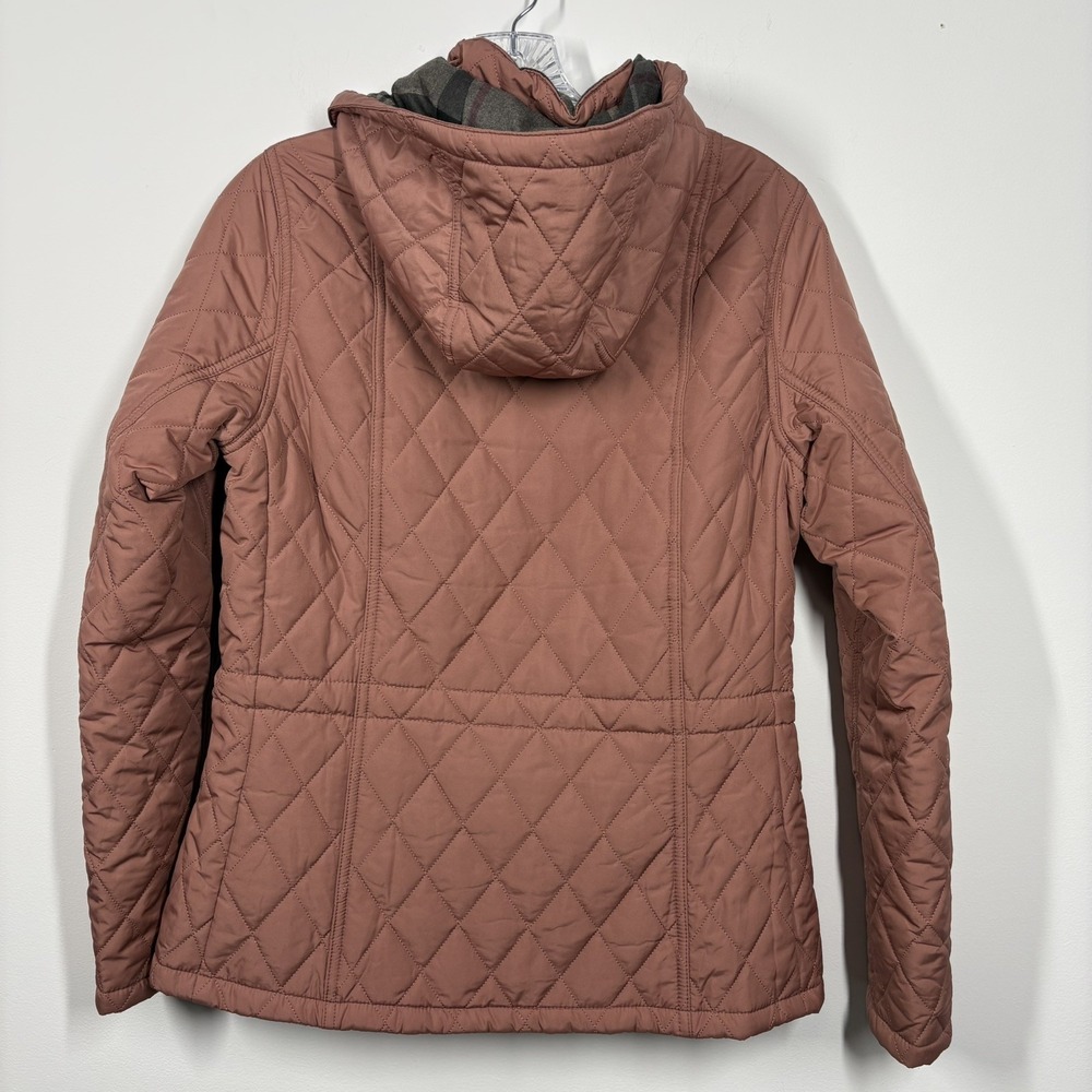 Barbour Womens Millfire Quilted‎ Jacket Size 6 Pink Tartan Zip Up Hooded Winter - Picture 2 of 14
